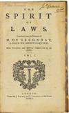 MONTESQUIEU, CHARLES DE SECONDAT, Baron de. The Spirit of Laws.  2 vols.  1750